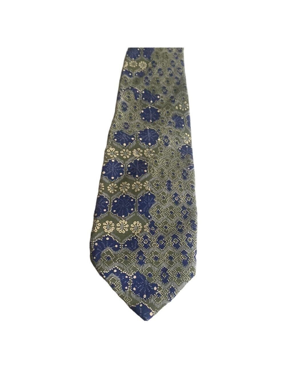 Lord & Taylor Metropolitan Silk Tie Blue Green Geometric Made in Italy